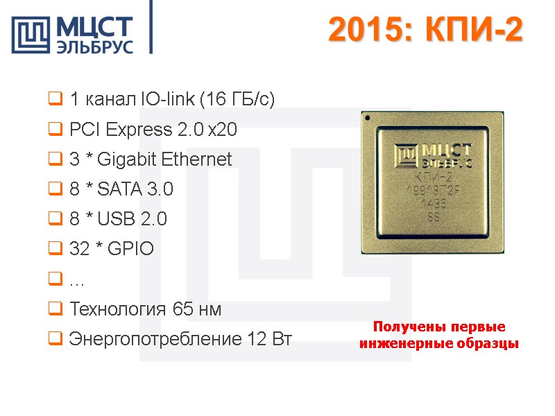 2015: КПИ-2   1 канал IO-link (16 ГБ/с)   PCI Express 2.0